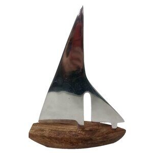 Vintage Salco Wood And Aluminum Sailing Boat Yacht Nautical Sculpture Figurine